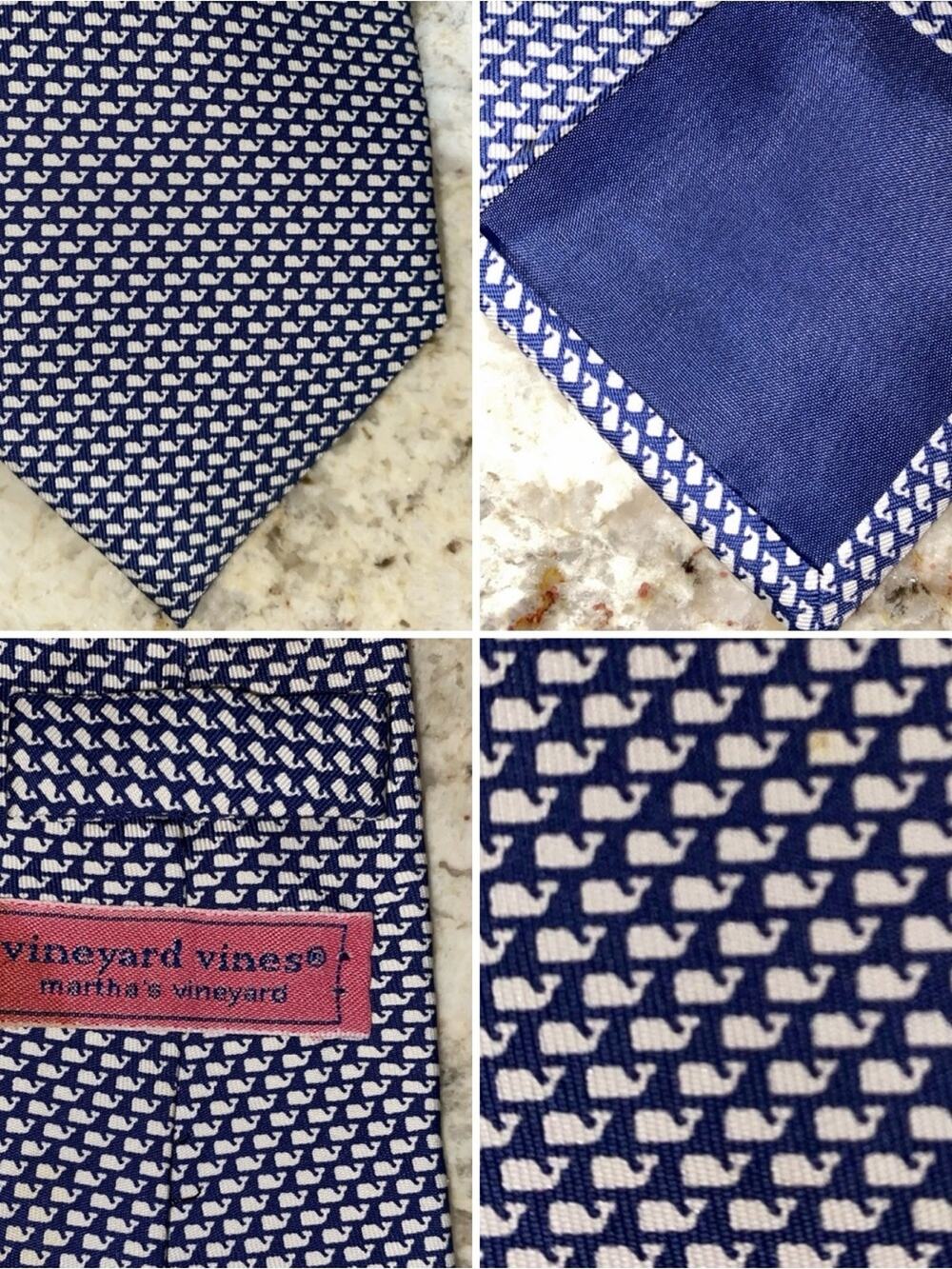 Vineyard Vines Boys Mini Whale Print Tie Navy White